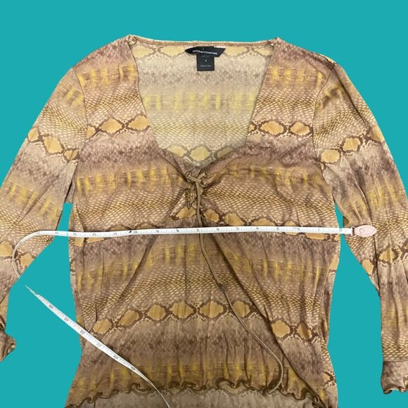 Moda International Snake Print Sheer Tie Front Top (Size S) Y2K Mesh Long Sleeve - Picture 4 of 7